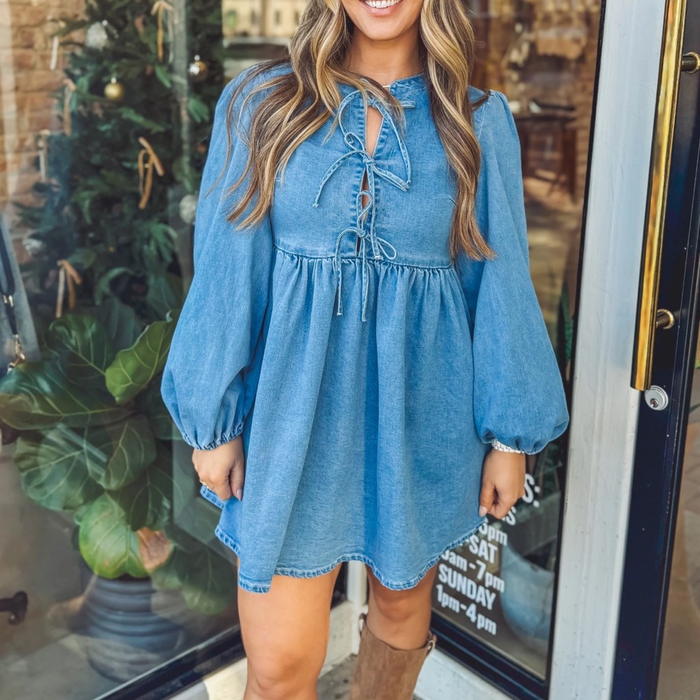 Denim bow mini dress